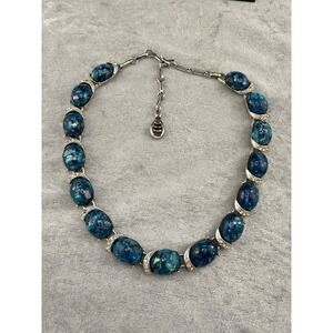 Vintage Coro Necklace Blue Confetti Silver Tone 16"